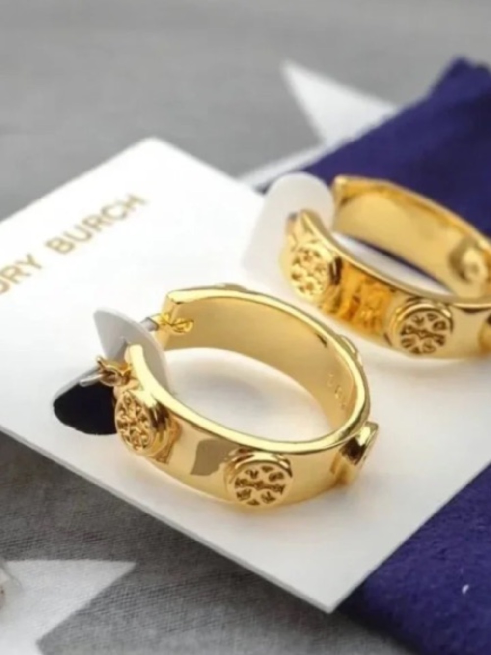 Tory Burch Shiny Gold Medallion Hoop Earrings
